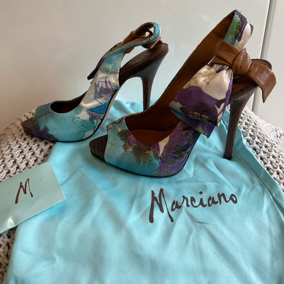 MARCIANO - Gorgeous Floral Colourful Sling Back Heels - Open Toe - Picture 5 of 13